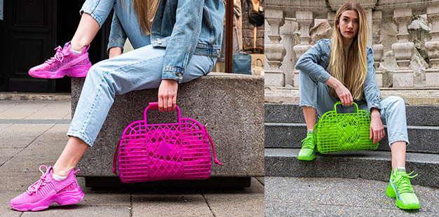 zeleni in pink sneakerji steve madden in zelena in pink torbica kate gray za ženske