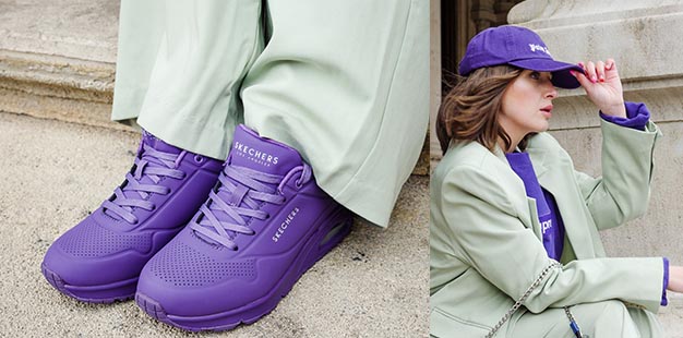vijolični sneakerji skechers za ženske