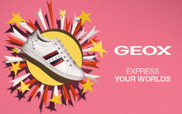 Weißer Damen Sneaker mit roten und blauen Streifen und Glitzersteinchen von GEOx