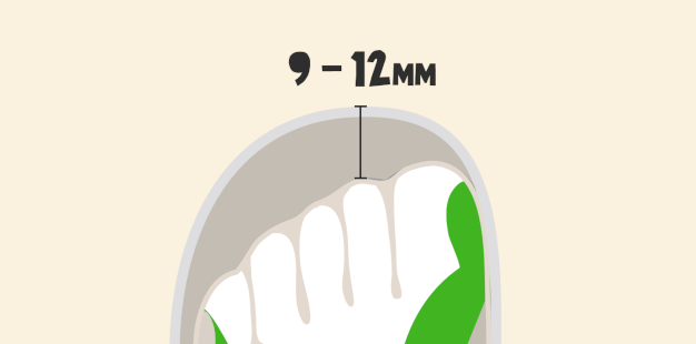 Grafik, die zeigt, dass die Zehen zwischen 9 und 12 mm Platz brauchen, damit Kinderschuhe nicht zu klein sind